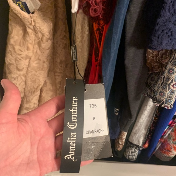 Champagne Lace Beaded Gown - Picture 4 of 7